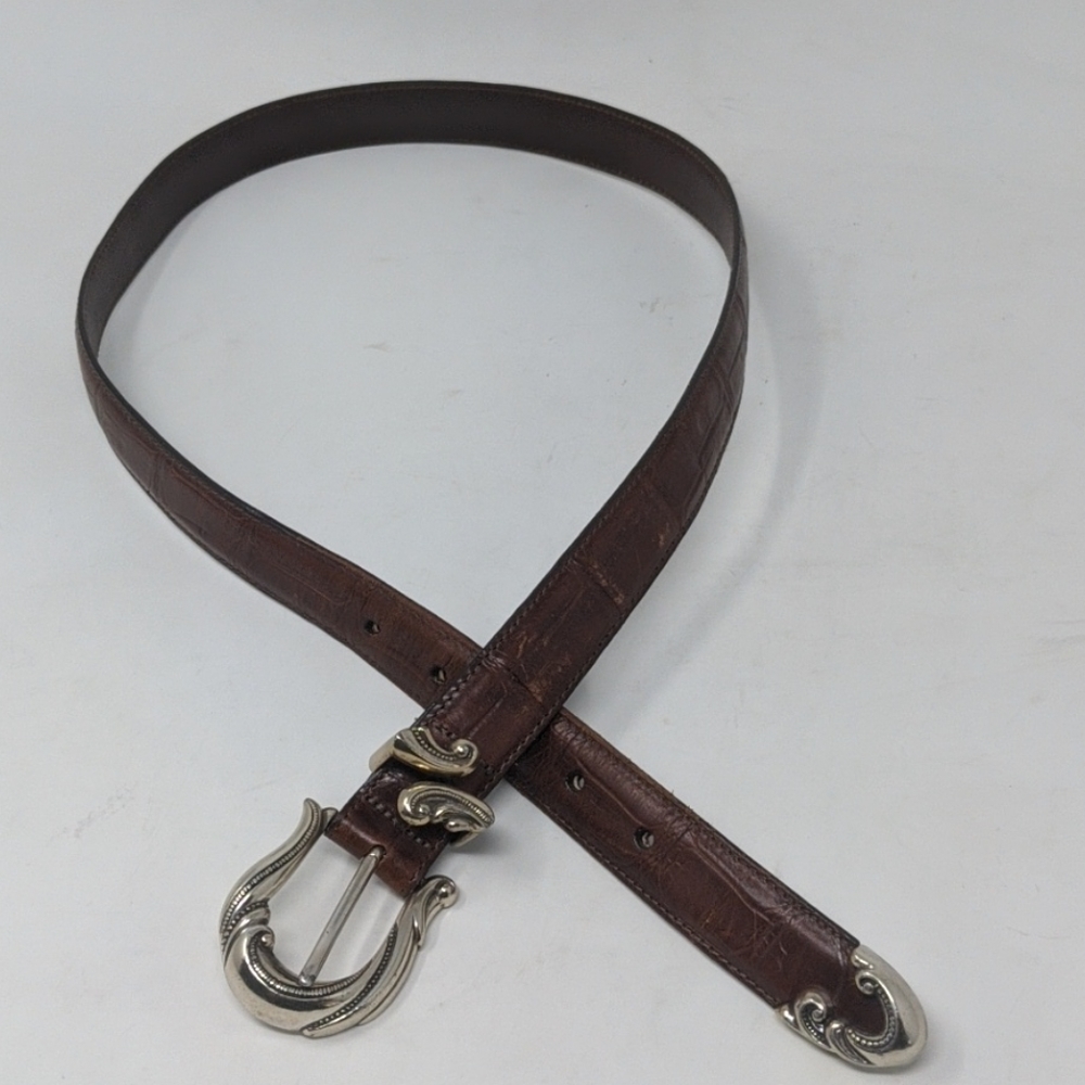 Brighton brown leather silver tone western belt